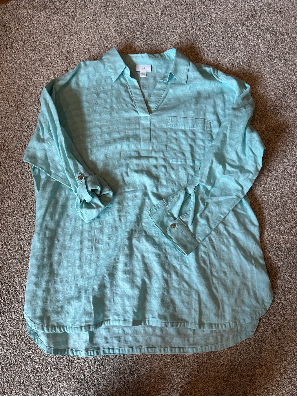 J. Jill Mint Aqua Collared V-Neck Tunic